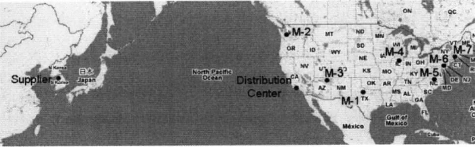 Figure  1-2:  An  illustration  with  a  two-installation  supplier  and  manufacturing  facilities