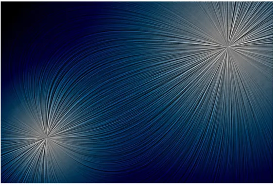 Figure 3-3: LIC rendering of two electric charges  color coded by electric field intensity 