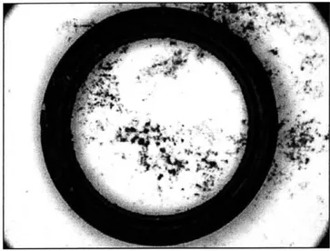 Figure  15: Buna-N  0-ring  after testing and disassembly.  Black debris resulted from the disintegration of flash  during turbine operation.