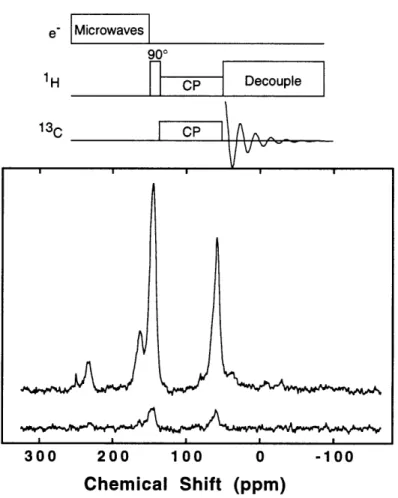 Figure  2.4:  13 C  cross-polarization  MAS  spectrum  of  2%  BDPA/PS  at  5  T  and  room temperature