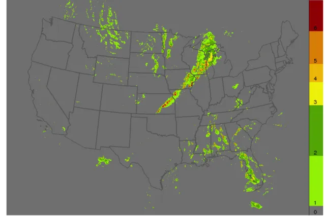 Figure 2.1: Example of a VIL image from June 13, 2008, at 0000Z [14].