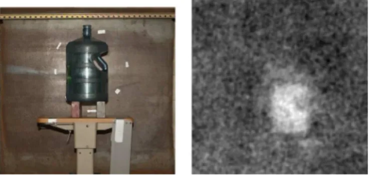 Fig. 17. Two frames from a dynamic reconstruction sequence of X-ray backscatter from a polyethelene arrow using the 25% fill factor mask