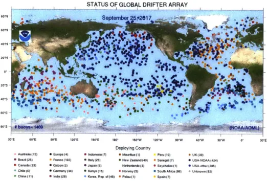 Figure  1-3:  Array  of  drifters  and floats  in  the  Global  Drifter  and  Argo  programs.