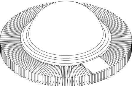 Figure 4.4: Interference dome mounted on the LED array with aluminum heatsink. The interference technique is adapted from [55, 54].