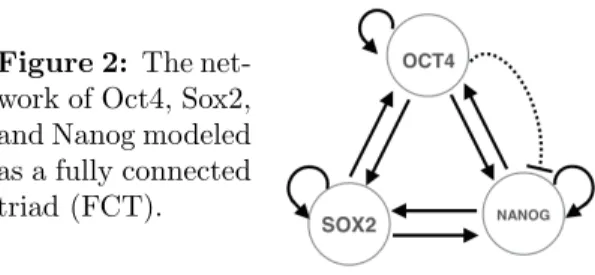 Figure 2: The net- net-work of Oct4, Sox2, and Nanog modeled as a fully connected triad (FCT).
