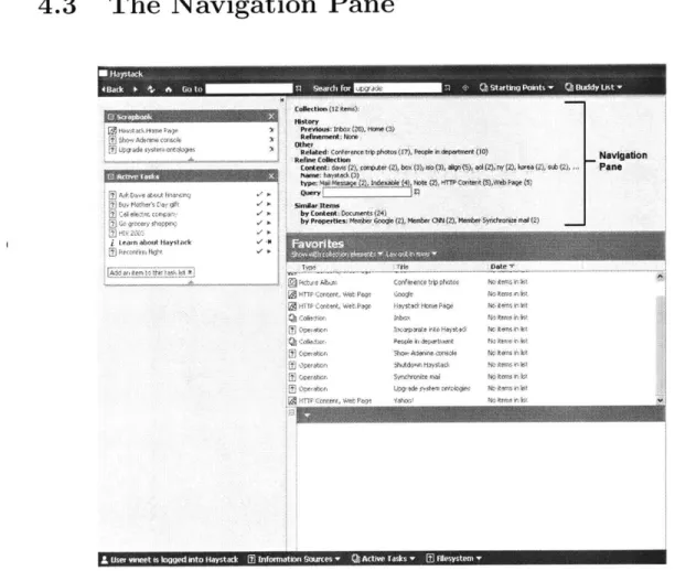 Figure  4-4: Haystack's  navigation  system  on  a  collection  of  the  users  favorites.