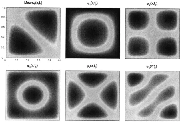 Figure  5-3:  Initial  conditions  for  the  mean  and  the  basis  of  the  stochastic  subspace Vs  in  terms  of the  field  streamfunction.