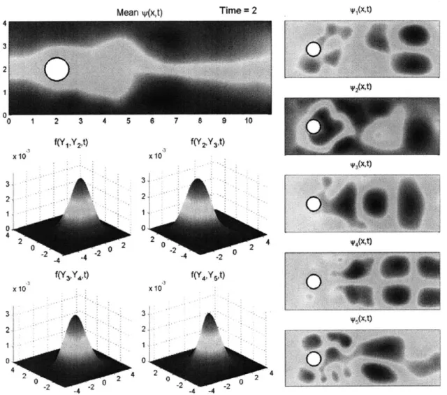 Figure  5-20:  Mean  field  and  basis  of  the streamfunction;  two-dimensional  marginals