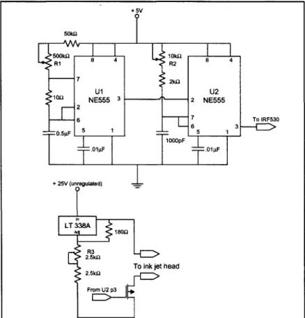 Figure  2.1:  Schematic  diagram  of driver for ink jet printer cartridge head.  By  altering  pulse  width  and  height  by  R2  and  R3 respectively,  the  operator  can control  the  quality  of the  marks (over and  underdriving  produces  overspray)  