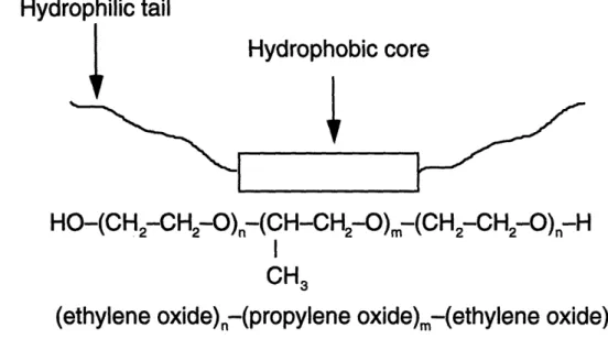 Figure  3.  Typical structural formula of a polyol block copolymer with a hydrophilic polyoxypropylene core flanked on both sides by hydrophilic polyoxyethylene tails.