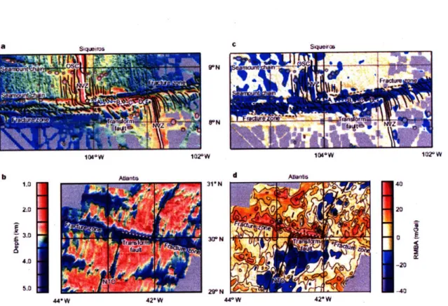 Figure 11  Compaas4  nef  bathymnetryadRMBA d the Siqtelrostransorm on the East Pacific  Rise and Atlanis tramnfm  on the Mid-laatic Rkide, atthe sameamp scale