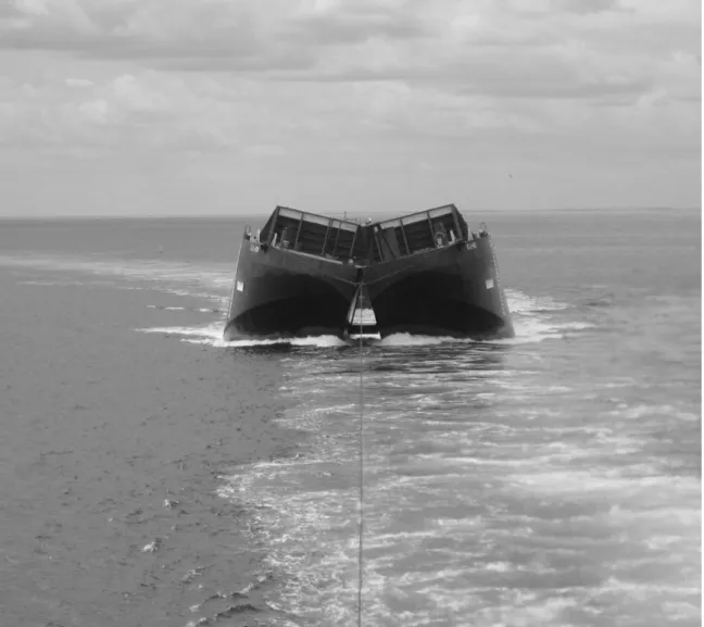 Figure 3-2: Photograph of a split-hull barge, which is an example of a line release (photo: 