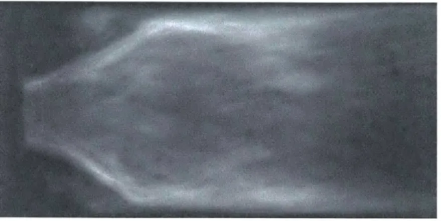 Figure  2-4:  Example  of a flame chemiluminescence  image  with an  IR filter  for methane oxy-combustion  at  0=0.65  and Re=20,000  (flow  is  from  left  to  right).
