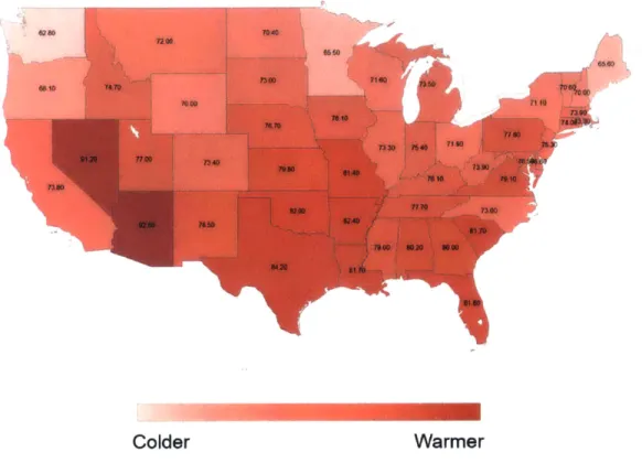 Figure 4.5  (Author) - Average  Temperatures  across  the United States  in  summer timeframes
