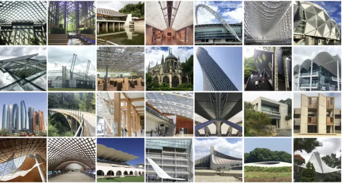 Figure 1.1: Buildings and structures designed for multiple objectives, photographed as part of the SOM Structural  Engineering Travel Fellowship (Brown 2016a) 