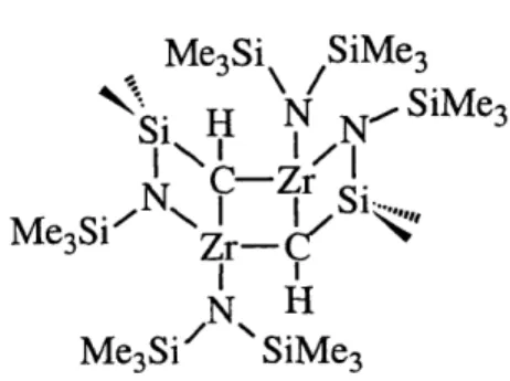 Figure 1.2.  The  structure  of  {cyclo-ZrCHSiMe2NSiMe3[N(SiMe3)2]}2;  see  reference  84.