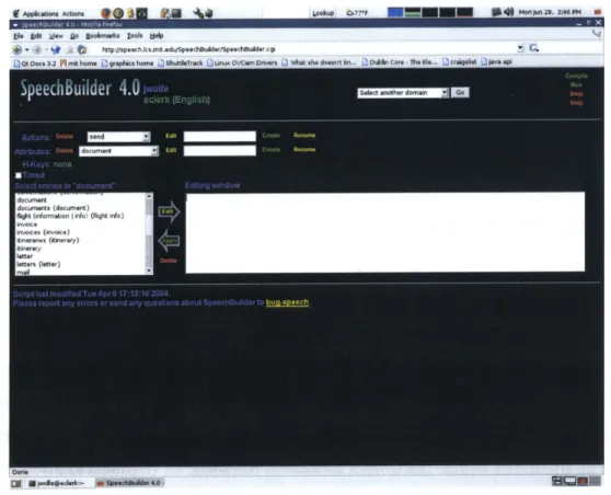 Figure 4-2:  SpeechBuilder  User Interface.  Users can  easily add actions, attributes,  and example sentences
