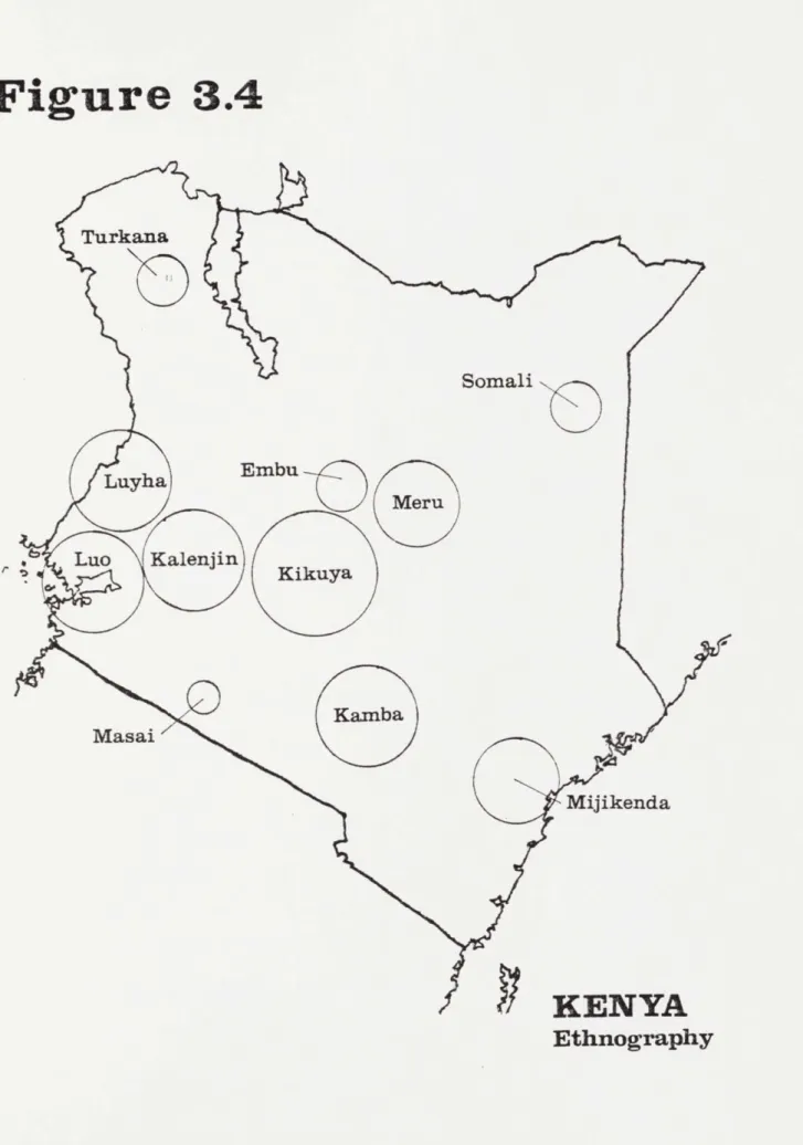 Figure  3.4 Turkana Somali Luyha  Embu Meru Luo  Kalenjin  K Masai Mijikenda KENYA Ethnography