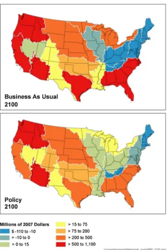 Fig. 6 Annual damages from all US sectors in 2,100, business-as-usual vs. policy scenario