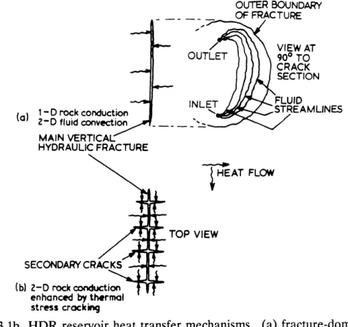 Figure  3.1b  HDR  reservoir  heat  transfer  mechanisms.  (a)  fracture-dominated flow