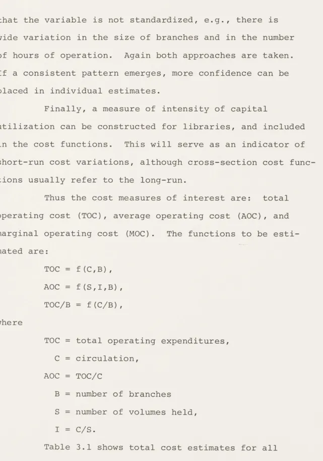 Table  3.1  shows  total  cost  estimates  for  all