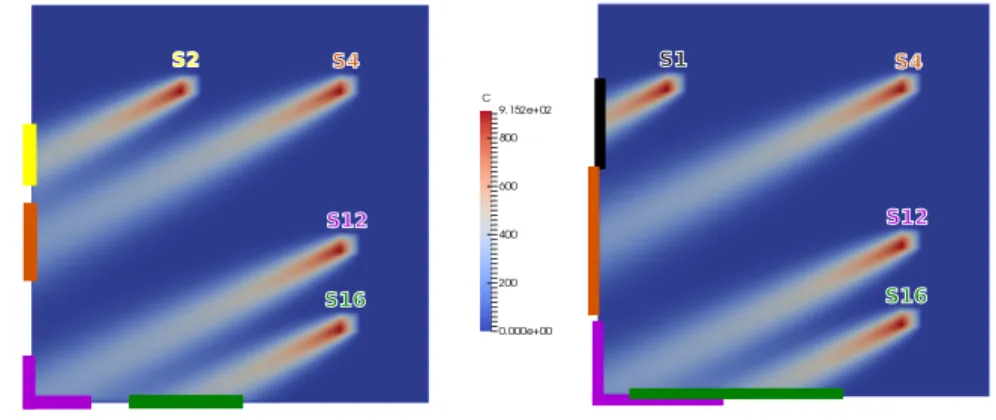 Figure 7: Map of the observable area for the optimal placement of 4 sensors with LODs of 10 ppm (left) and of 1 ppm (right)