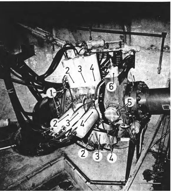 Fig.  2:  R a d i o n u c l i d e   mass  f low  m e a s u r i n g   d e v i c e   at  the  d i s ­ ch a r g e   pipe  of  the  M A R V I K E N - r e a c t o r 1  i n j e c t i o n   valves 2  y - d e t e c t o r   at  the  1st  c ro s s  s e c t i o n   (