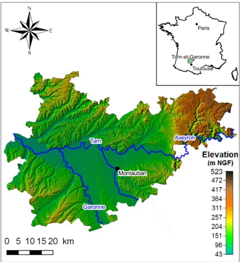 Figure 13. 1: Location and topography of the Tarn-et-Garonne department. 