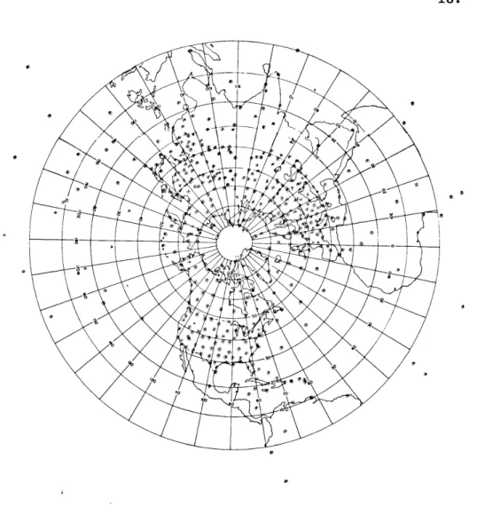 Fig. 1.  Dots  represent locations of  stations  at  400  mb which  had at  least  30  percent  of  the  total  