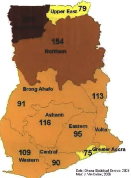 Figure 1-3: Under-Five  Mortality Rates  Per 1,000  Live Births in Ghana, 2003:  (Van Calcar, 2006,  p