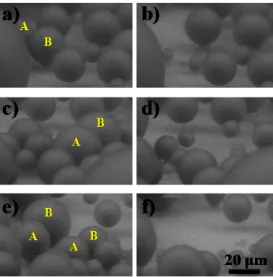 Figure S5. Coalescence-induced droplet shedding at three separate locations. Images a), c) and e) show the  condensing droplet surfaces prior to coalescence, while images b), d) and f) show the corresponding surfaces  after coalescence and ejection