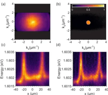 FIG. 8. (a) Full far-field spectrum of low-density polaritons at excitonic detuning. (b) Recorded position and size of the k  ≈ 0 filter