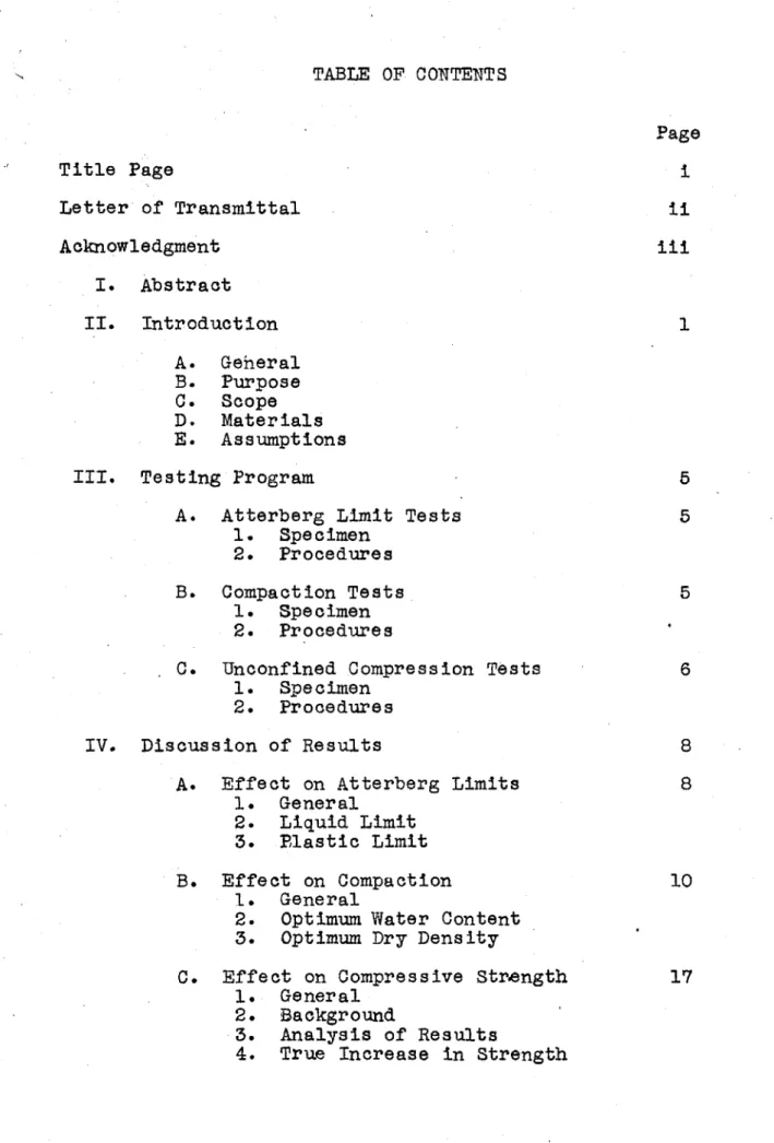 TABLE  OF  CONTENTS Page Title  Page Letter  of Transmittal  ii Acknowledgment  iii I