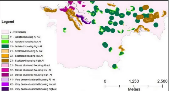 Figure 2. Map of WUI in the Western part of Alghero area (Cemagref/Irstea method) 