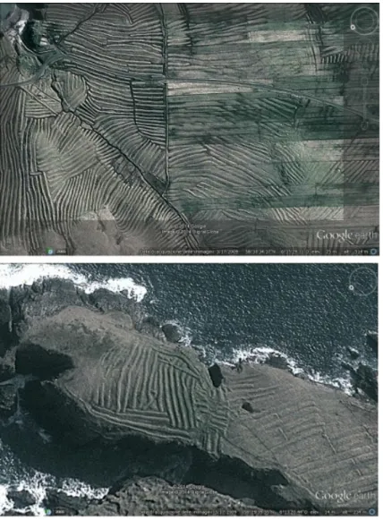 Figure 2: Other examples of runrig. In the upper panel we can see this ancient system  visible under the modern agricultural activity