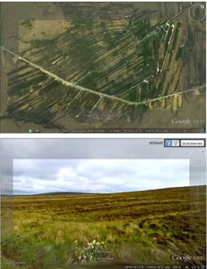 Figure 3: Fields in the central part of Mainland, Orkney Islands, in a satellite image and in Street View (Courtesy: Google Earth).