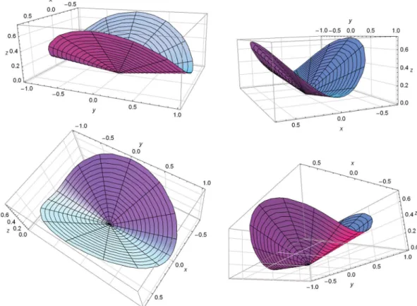 Figure 8. Three-dimensional plots of the northern ﬂattened beaming cone derived from our study