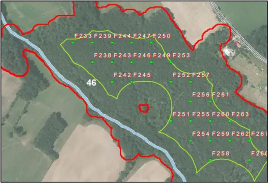 Figure 9.  Maillage de points sur la partie interne du bois en prévision des visites de placettes potentielles