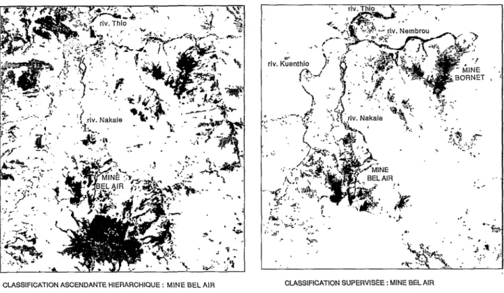 FIG. 2  et  FIG. 3.  -  Classification  non  supervisée  et  supervisée  des  secteurs  des  mines  Bel  Air  et  Bornet  (9 octobre  1986)