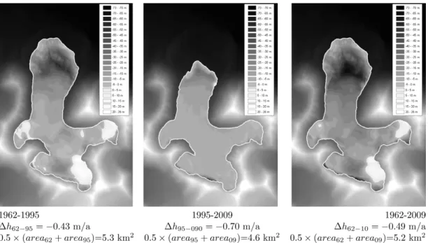 Fig. 7. Map of the pixels exhibiting accumulation (light colour areas) and ablation (dark colour areas):