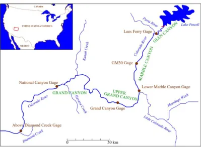 Figure 1. Study sites on the Colorado River (Camenen et al., 2019)