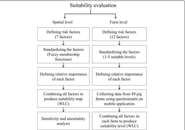Fig. 6 Diagram of the suitability evaluation process followed for the spatial and the farm models