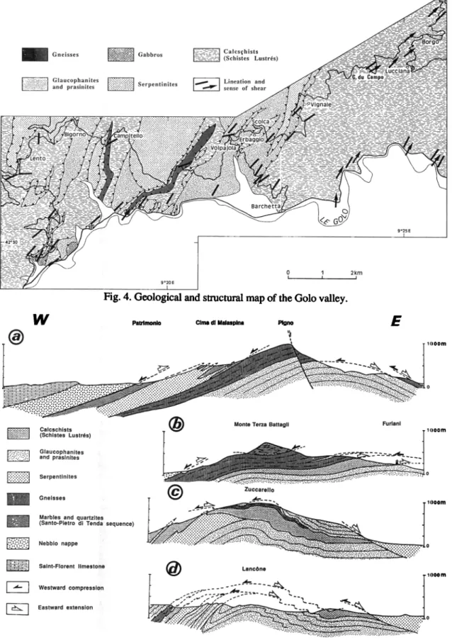 Fig. 4. Geological  and  structural  map  of the Golo  valley. 