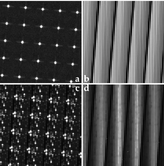 Figure 5. Examples of SAURON exposures taken during commissioning. Each panel shows only a small part of the entire CCD frame so that details can be seen
