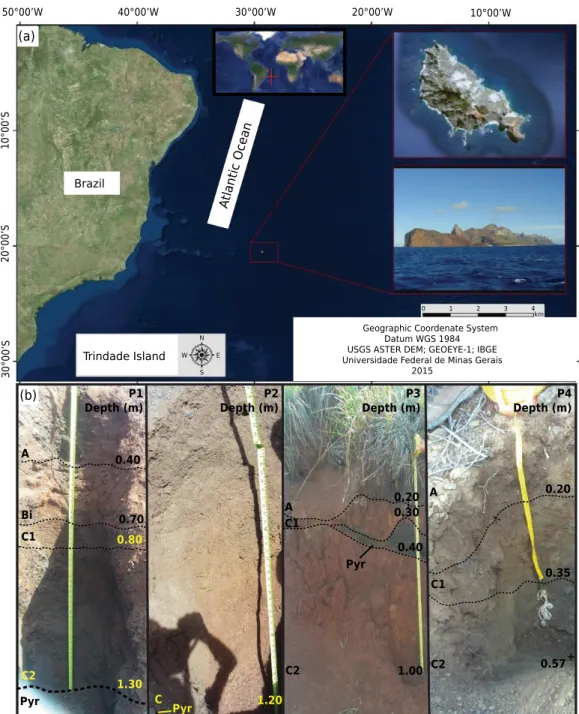 Figure 1. Location of Trindade Island in the South Atlantic Ocean (a). Elaborated by Mariana  Rezende  Machado