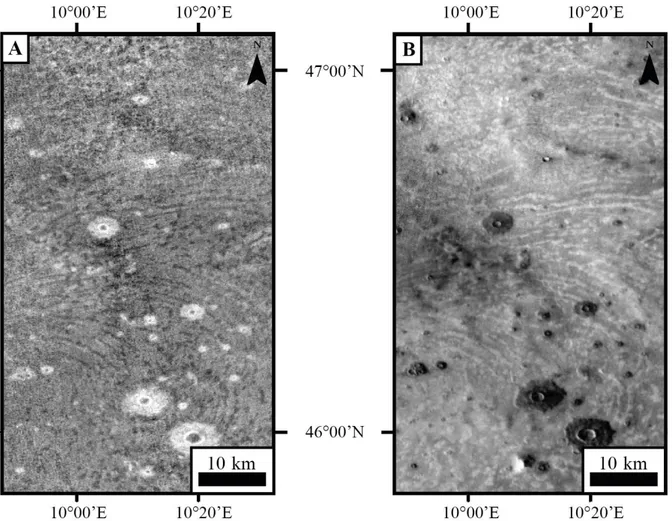 Figure 5. THEMIS daytime and night-time infrared images of thumbprint terrain. The low albedo areas are   84 