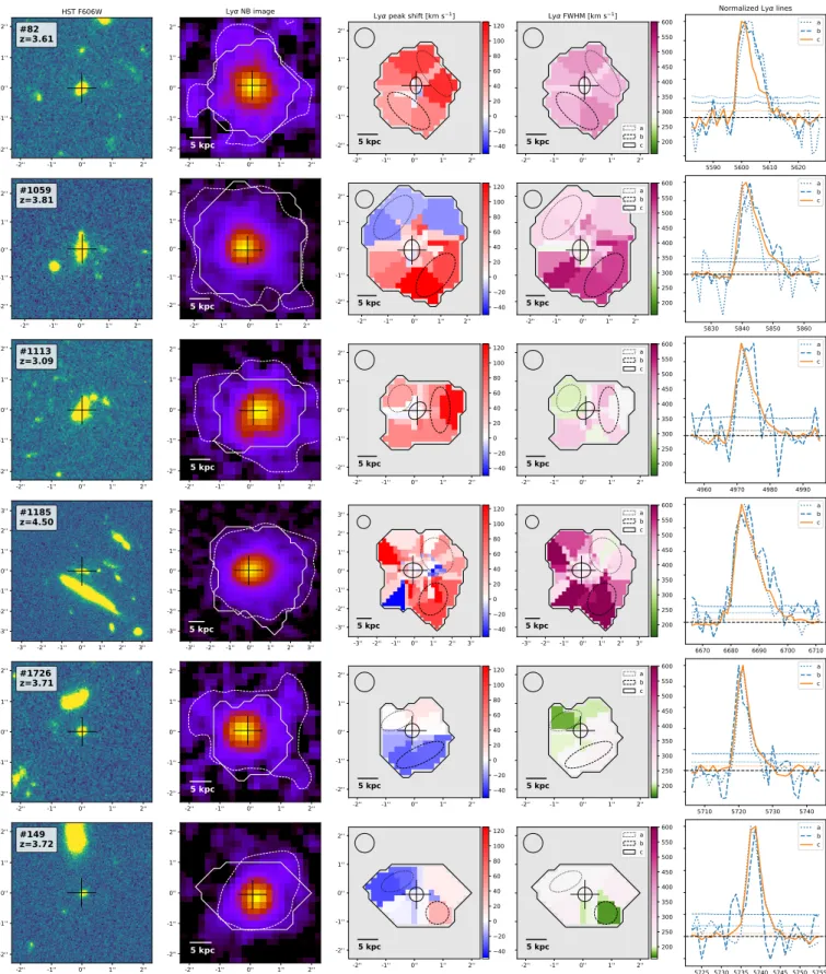 Fig. 2. Sample of six LAEs surrounded by a Lyα halo with S/N > 10 from the L17 sample