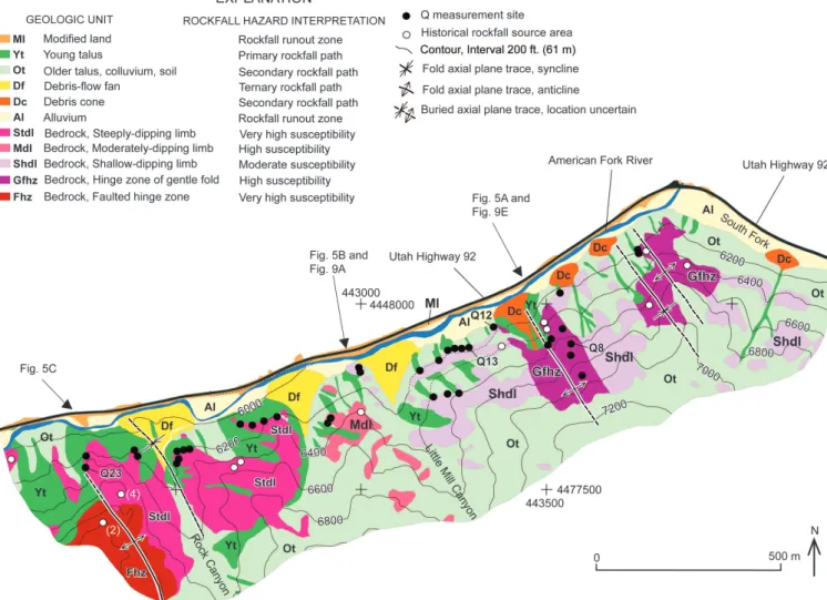 Fig. 2. Geologic map of the study area. Coordinates and tick marks are Universal Transverse Mercator, zone 12 N, meters