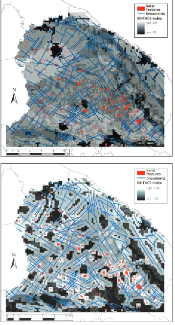 Fig. 5. The final vulnerability map of the study area was produced by combining the best fitting modified SINTACS map with the  lay-out of potential pollution centres