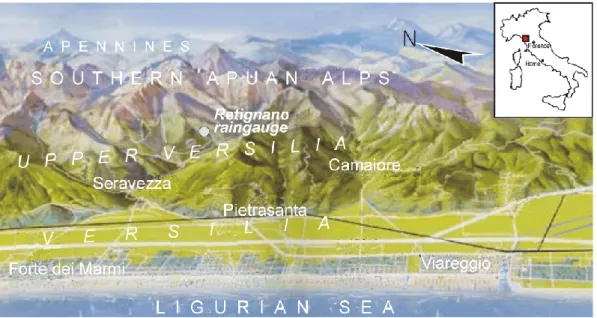 Fig. 1. Schematic representation of the southern Apuan Alps.